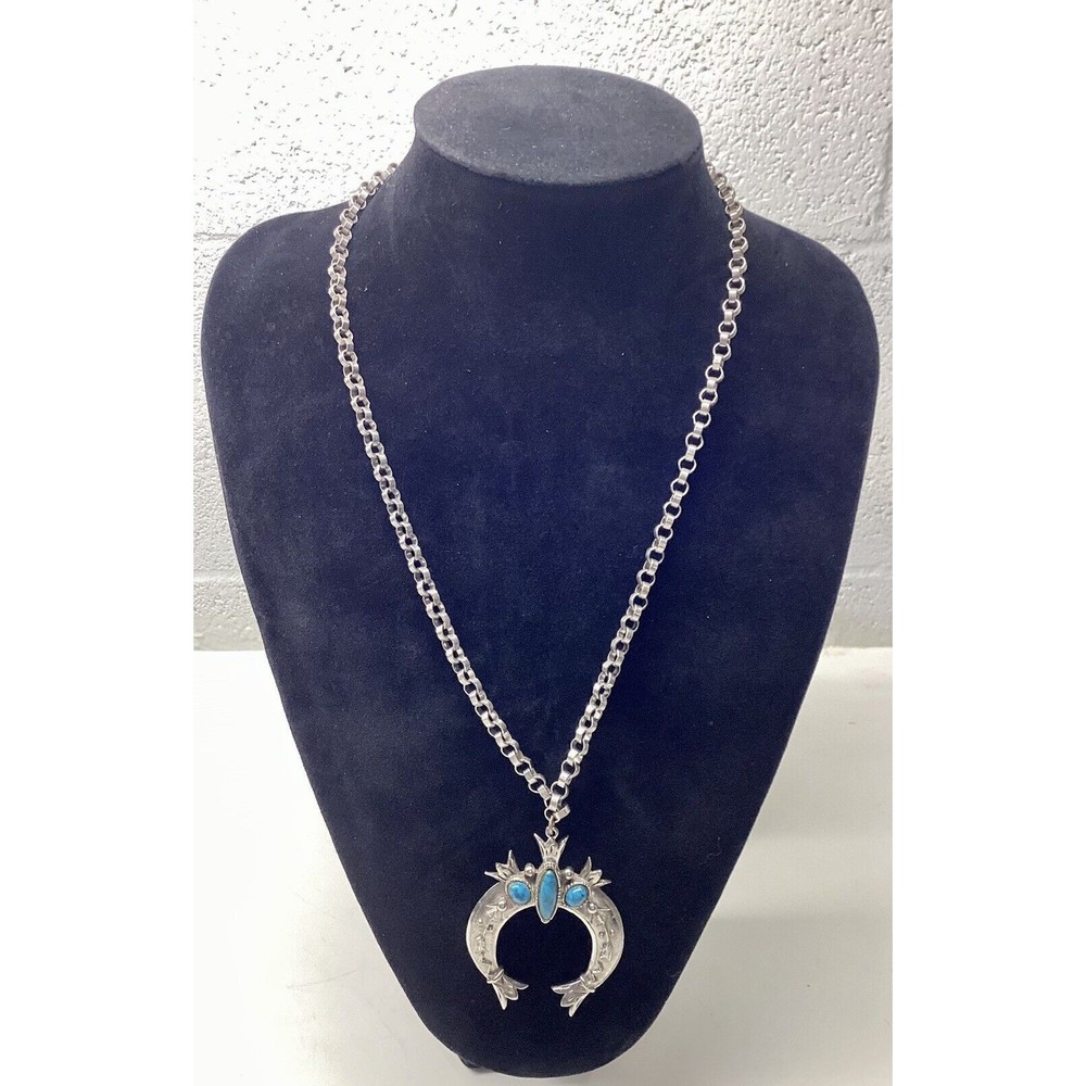 Vintage Necklace Signed ART Arthur Pepper 24” Silver Tone Turquoise Pendant